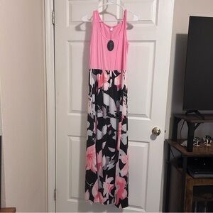 Pink and Black Spaghetti Strap Sundress Maxi